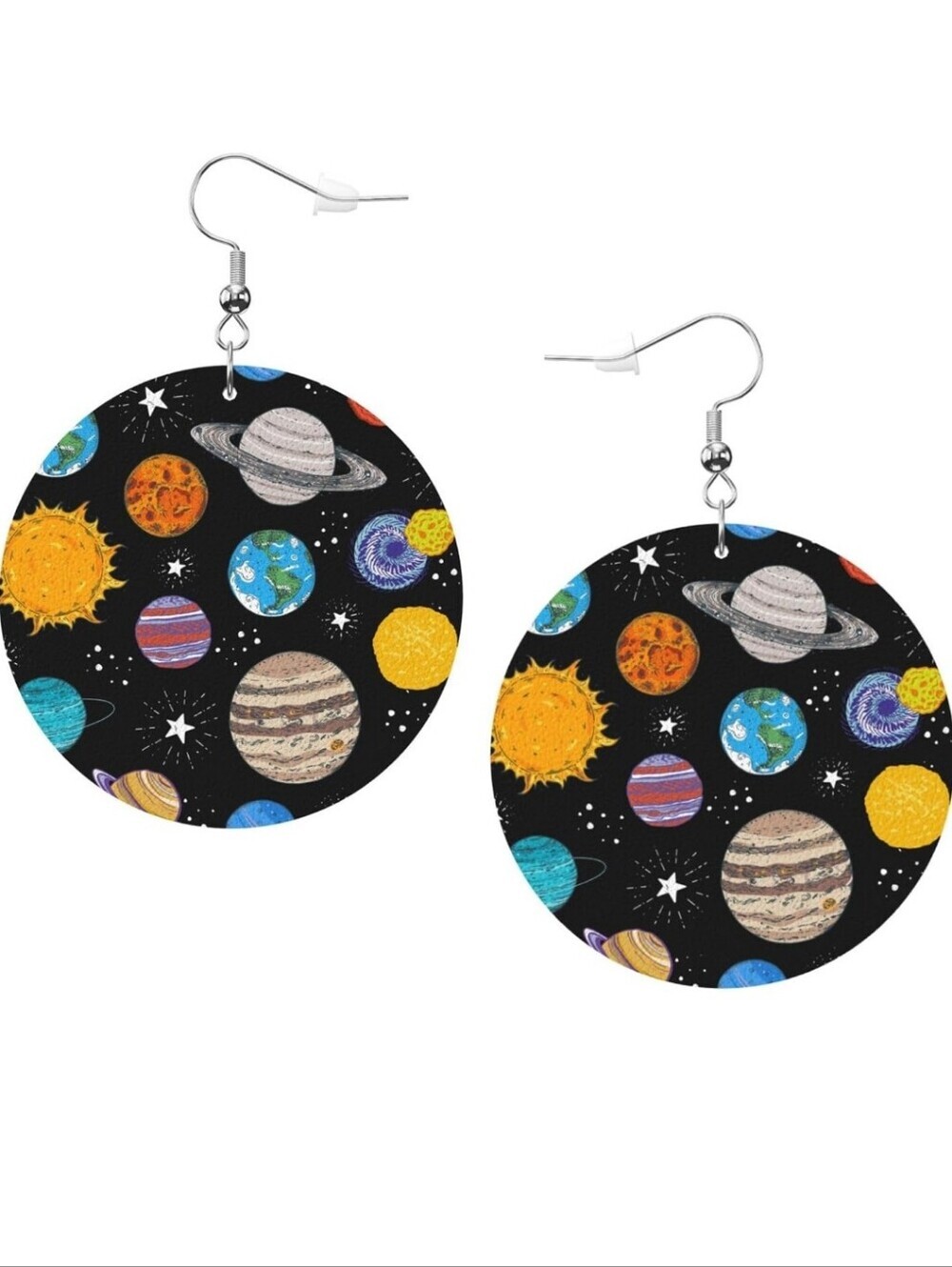 Planet Print Round Dangle Earrings - Black